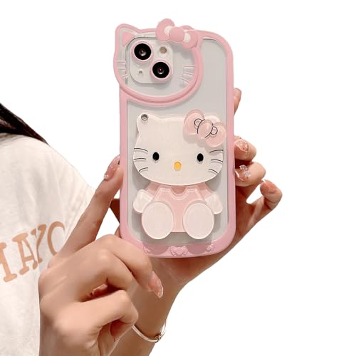 Olntun for iPhone 11 Cute Cartoon Case,Women Girls Kids 3D Bow Kawaii Pink Cartoon Face Makeup Mirror Soft TPU Clear Protective Phone Cover 6.1inch