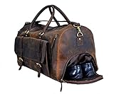 24 Inch Genuine Leather Duffle Bag for Men Travel Overnight Weekender Leather Duffel Bags Sports Gym Duffel for Men and Women Carry On Luggage for Traveling