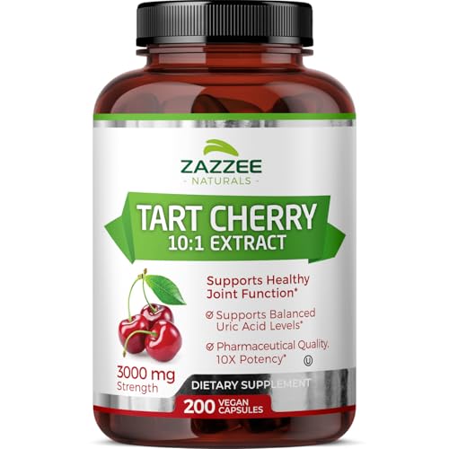 Zazzee Tart Cherry 10:1 Extract, 3000 mg Strength, 200 Vegan Capsules, 6+ Month Supply, Certified Kosher, Concentrated and Standardized 10X Extract, 100% Vegetarian, All-Natural, Gluten Free, Non-GMO