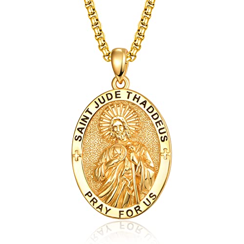 ADMETUS St Jude Necklace for Men 925 Sterling Silver Gold Oval Saint Jude Necklace San Judas Tadeo Jewelry Religious Gifts