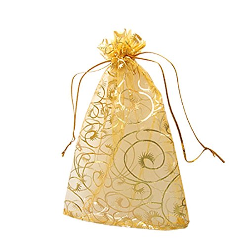 Wedding Favors - 100pcs Gold Organza Bags, 5''x7'', Party & Candy Bags