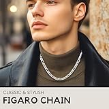 KISPER 925 Sterling Silver Figaro Chain for Men - 5mm Diamond Cut Italian Necklace, Mens Sterling Silver Necklace with Lobster Clasp, Made in Italy, 22 inches