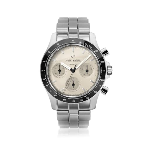 About Vintage 1960 Racing Chronograph Watch for Men - Steel Mens Watch - 316L Stainless Steel, Analog, Quartz, 10 ATM Waterproof Men Watches - Round Sapphire Crystal Dial Men Watch (Steel/Off White)