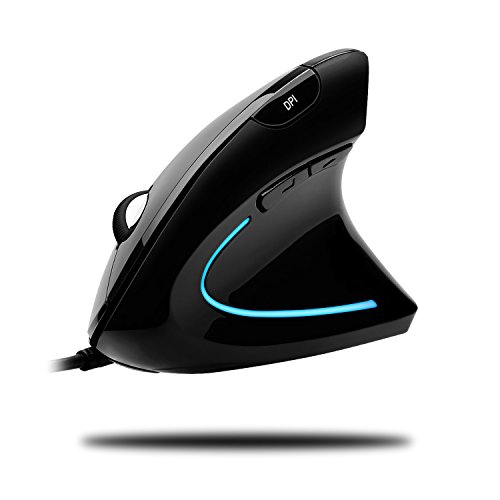 Adesso iMouse E1 - Vertical Ergonomic Illuminated Mouse - Optical - Cable - Glossy Black - USB - 1600 dpi - Scroll Wheel - 6 Button(s) - Right-Handed Only - IMOUSE E1