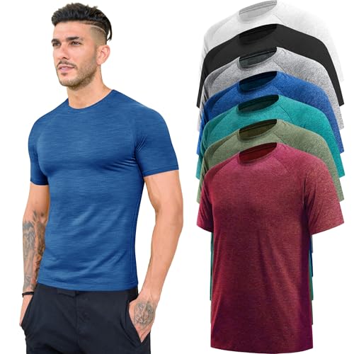 TVKSOM Workout Shirts for Men Pack Quick Dry Moisture Wicking Gym Shirts for Men Athletic Exercise Short Sleeve Tee Tops