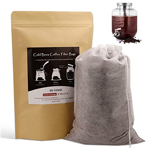 Disposable Cold Brew Coffee Filters - 80 Count Single Use Filter Sock Packs Sturdy Fine Mesh Brewing Bags for Concentrate, Iced Coffee Maker, French/Cold Press Kit, Tea in Mason Jar, 8'' x 12''