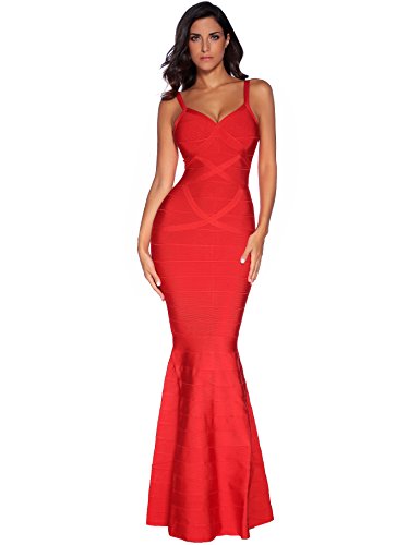 meilun Womens Sleeveless Maxi Bandage Dress Strap Swing Dress Medium Red