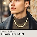 KISPER Mens Gold Chain Necklace - 18k Gold Necklace for Men, Solid Diamond-Cut Gold Figaro Chain, 5mm Italian Sterling Silver Link Necklace with Lobster Clasp - Made in Italy, 20 inches