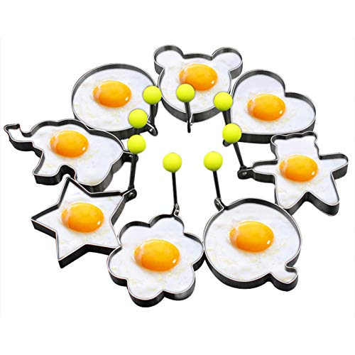 Slomg 8pcs Set Fried Egg Rings Molds Non Stick for Griddle Pan, Egg Shaper Pancake Maker with Handle, Stainless Steel Egg Form for Frying Cooking