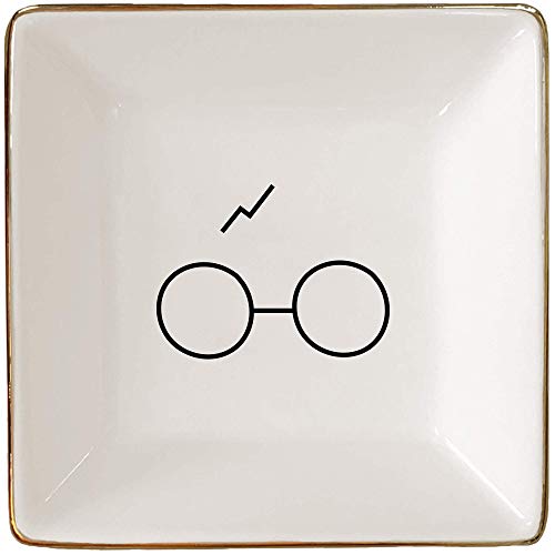 Simply Charmed Porcelain Jewelry Ring Holder Tray – Harry Potter Gift, Porcelain Trinket Dish, 4"x4" White with Golden Glaze, Jewelry Organizer