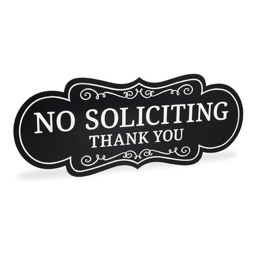 ExcelMark Premium No Soliciting Sign for House - Made in the USA (Large - 3.6" x 9", Black with White Letters)
