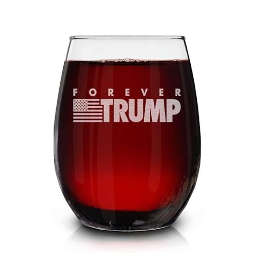 shop4ever Forever Trump Engraved Stemless Wine Glass 15 oz. Donald Trump Gift for Her or Him Political Patriotic Gift