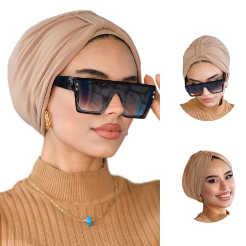 Turban with Band-Turbans for Women-Hijab for Women|Hair Wraps|Hijab Undercap-Instant Hijab-Hijab Cap (Caramel)