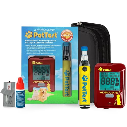PetTest Painless Glucose Monitoring Kit for Dogs & Cats, Diabetic Pet Blood Sugar Check Gear, Includes Classic Meter, 50 Test Strips, Genteel Lancing Device, 50 Lancets, Soft Carrying Case, and More