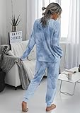 PRETTYGARDEN Women's Tie Dye Two Piece Pajamas Set Casual Long Sleeve Sweatshirt with Long Pants Loungewear (Grey,Medium)