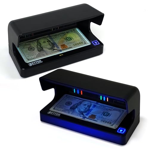 Counterfeit Bill Detector with UV Fluorescent Light, Portable & Compact for All Currencies, Passports, Gov't Issued IDs, Credit Cards, Power Cord & Rechargeable Battery, by Better Office Products