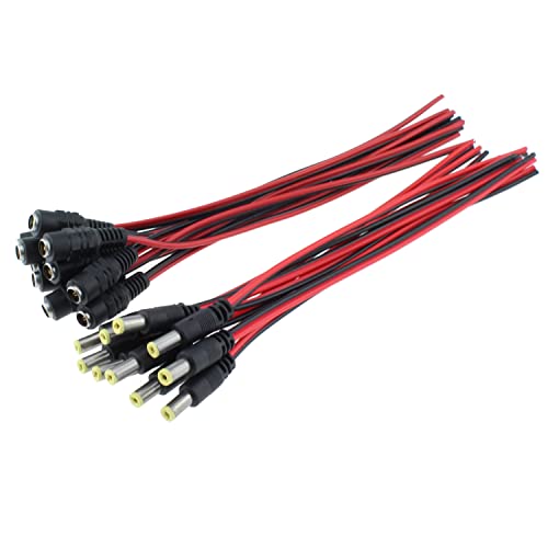 MTQY 10pcs DC Power Pigtail Cable 5-24V 5A Male & Female Barrel Connectors for CCTV Security Camera and Lighting Power Adapter