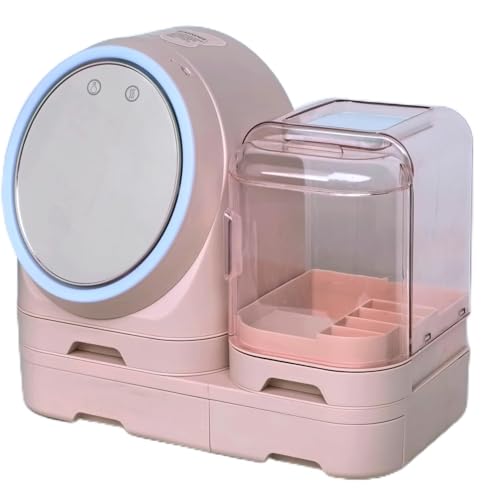 Tidyladyo Makeup Organizer With Mirror:Cosmetic Display Case with LED FAN Drawers,Skincare Storage for Vanity Countertop Bathroom Bedroom