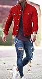 CHARTOU Men's Denim Jacket Casual Regular Fit Button Down Long Sleeve Jean Trucker Jacket (Large, Red)