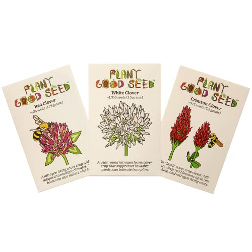 Plant Good Seed Clover Seed Collection - 3 Packets - Crimson, Red, White, Heirloom Seeds for Planting Flowers - Gardening Supplies, Wildflower, Herb Garden, Flower, Sprouting Seeds - from USA