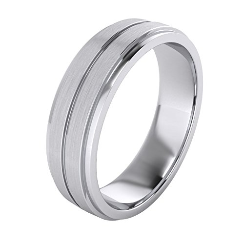 Heavy Solid Sterling Silver 6mm Unisex Wedding Band Comfort Fit Ring Brushed Raised Center Grooved Polished Sides (10)