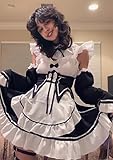 Ainiel Maid Valentines Day Outfit Women Anime Maid Costume Cosplay Lolita Fancy Dress Maid Dress With Socks Headwear Sets(Medium)