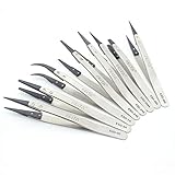 Precision Tweezer Set - FEITA Antistatic Replaceable Fiber Tip Stainless Steel ESD Tweezers for Electronics, Jewelry-Making, Laboratory, Hobby (8 Pcs)