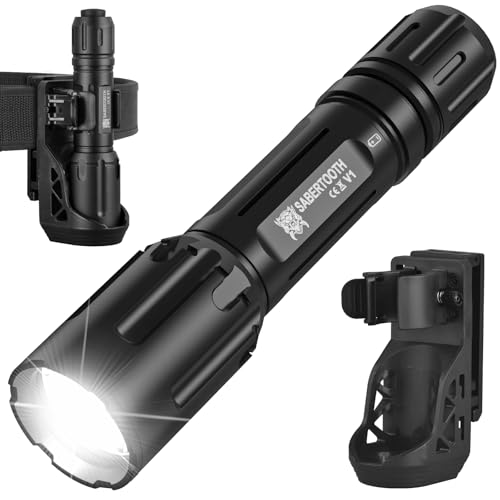 SABERTOOTH Police Tactical Flashlight-2200 High Lumen Duty Belt Flashlight for Law Enforcement Defense Single Mode Flashlight with Holster Tactical Gear Safety Accessories(Black)