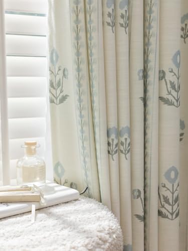 DrapePalette - Linen Blend Pinch Pleated Curtains for Living Room, Bedroom, Dining Room - Light Filtering Curtains 2 Panels Set - Luxury and Modern Floral Printed Design - Antique White, 30" W x 96" L