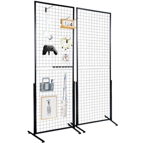 VEVOR 2' x 5.6' Grid Wall Panels Tower, 2 Packs Wire Gridwall Display Racks with T-Base Floorstanding, Double Side Gridwall Panels for Art Craft Shows, Retail Display with Extra Clips and Hooks
