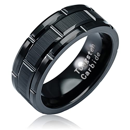 100S JEWELRY Black Tungsten Rings For Men Wedding Band Brick Pattern Brushed Engagement Promise Size 6-16 (Custom Text Engraving, 12.5)