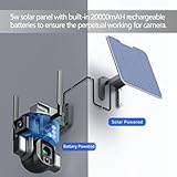 New 4K Security Cameras Wireless Outdoor with Solar Panel Dual Lens Linkage Camera, 360 PTZ Camera w/Auto Tracking, PIR Motion Detection, 20X Zoom, Color Night Vision (WIFI Version (20X Zoom))