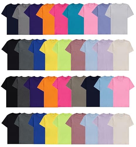 SOCKS'NBULK 36 Pack Mens Classic Crew Neck Soft Cotton Short Sleeve T-Shirts Tees Mix Colors Bulk Size (Mix, Small)