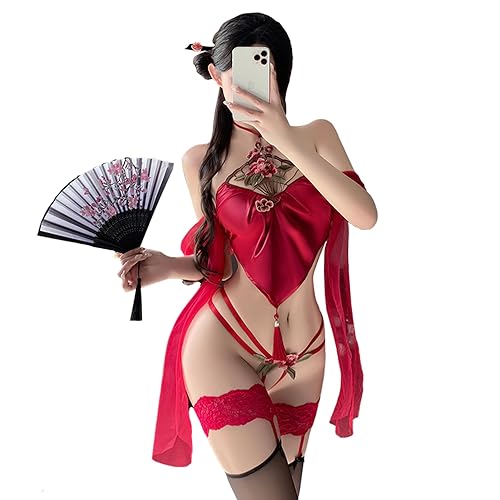 Temptshow Women's Sexy Lace Suspended Sleeping Dress Chinese Dancer Dress Underwear (red)
