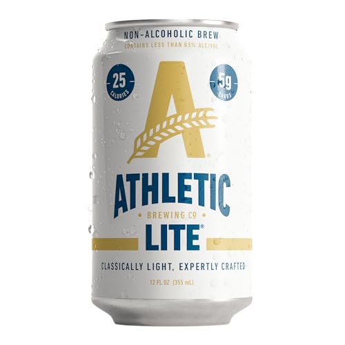 Athletic Brewing Company Craft Non Alcoholic Beer, Low Carb Light Brew With Rice & Malt Body, Pair With Salad & Pizza, Vegan, Low Calorie Athletic Lite, 12 Pack, 12 FL Oz Cans