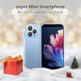 soyes Mini Phone World's Smallest 3.0" HD Touch Screen Mini Smartphone Unlocked Android Compact Mobile Phone for Kids &Students Cell Phone wih Quad-Core Dual SLM Face lD2GB+16GB Blue