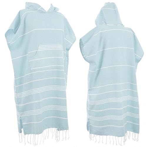 1pcs Turkish Towel Poncho Turkish Cotton Surf Poncho Changing Swim Robe with Pocket Plus Size Swim Cover Up Wearable Towel Hooded Beach Towel for Adult Man Women Beach Pool (Lake Blue, Large)