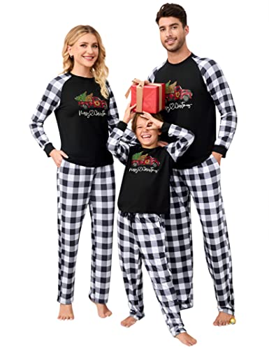 MISSKY Christmas Pajamas for Family 2023 Cute Classic Christmas Theme Pattern Family Christmas Pjs Matching Sets Loungewear for Couples Women