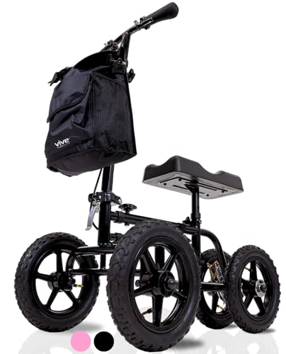 Vive Mobility All Terrain Knee Scooter Walker for Foot Injuries - Adult Broken Leg Crutch Cart Roller for Surgery, Broken Foot, Ankle Injury - Kneeling Rolling Steerable Seated Wheel Scooter Aid