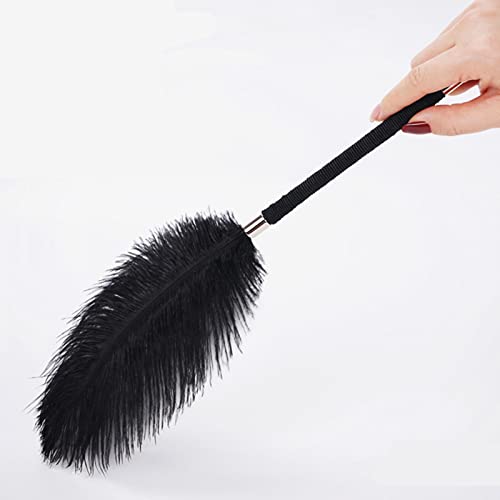 SM Adult Sexy Double Feather Teasing Toys Couple BDSM Role Play Tickling Romantic Feather Stick with Exquisite Lightweight Handle (Black)