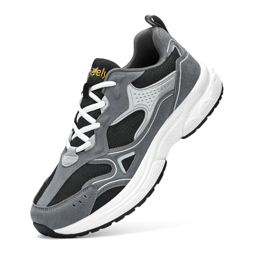 Kricely Walking Shoes for Men Breathable Tennis Shoe Lace Up Trail Running Shoes Lightweight Men's Fashion Sneakers for Athletic Sport Gym Grey Size 10.5