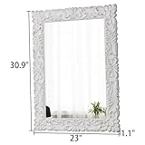 Sintosin Vintage Floral Rectangle Mirrors for Wall 31 X 23 Inch, Hanging Distressed White Carved Wood Frame Flowers Bathroom Mirrors for Over Sink, Glam French Country Mirror, Horizontal or Vertical