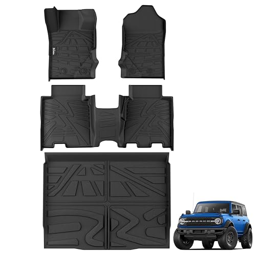 KARPAL Floor Mats Fit for 2021-2025 Ford Bronco 4 Door (Not for Sport), All Weather TPE Protection Custom Fit Floor Liners, 1st & 2nd Row & Trunk Mat Full Set Car Mats