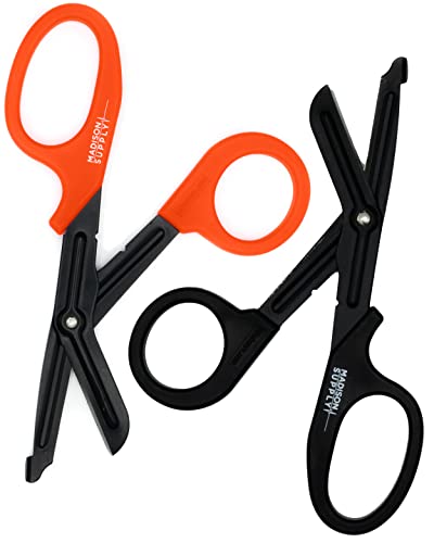 Madison Supply Medical Scissors - 7.5 Inch Stainless Steel Trauma Shears - Fluoride-Coated Non-Stick Scissors for EMT, Nurses, and First Aid Kits - 2 Pack, in 2 Colors, Black, Orange