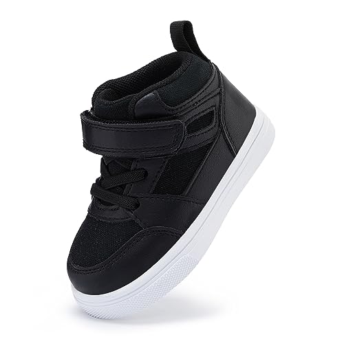 BMCiTYBM Baby High Top Sneakers Boy Girl Walking Shoes Infant First Walker Shoes for 6 9 12 18 24 Months Black Size 4 Toddler