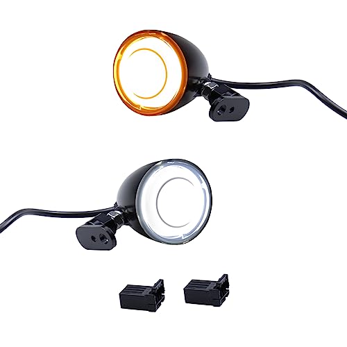 MotoParAcc Switchback Front Bullet LED Turn Signals with Relocation Kit, Motorcycle Running Lights Compatible with Harley Sportster 883 1200 Dyna Touring Road King FLHR Road Glide Softail 1986-2023