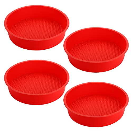 Bekith 4 Pack 9" Round Silicone Cake Pans - Silicone Molds for Baking, Quick Release for Layer, Cheese, Rainbow and Chiffon Cakes