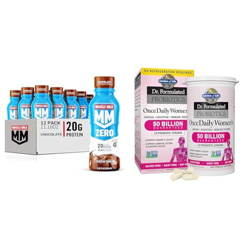 Muscle Milk Zero Protein Shake, Chocolate,20g Protein, Zero Sugar & Garden of Life, Dr. Formulated Women's Probiotics Once Daily, 16 Strains, 50 Billion, 30 Count (Pack of 1)