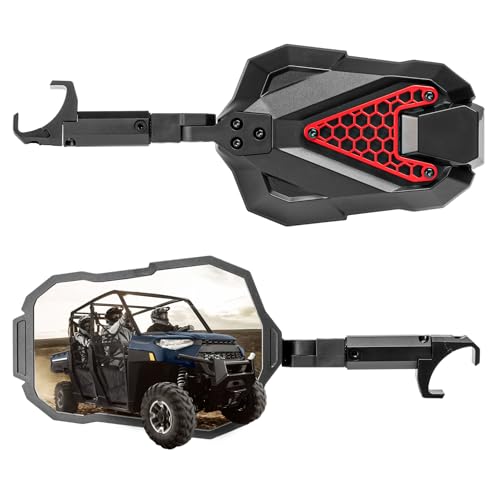 KEMIMOTO UTV Side Mirrors, Billet Aluminum Longer Bracket 360° Adjustable Side View UTV Rear View Mirrors, Compatible with Polaris Ranger General Pro XD Can-Am Defender Commander Maverick CFMOTO