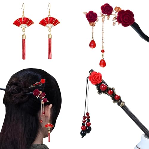 2 PCS Chinese Hair Sticks Retro Hairpins Chinese Classic Hair Chopsticks Handmade Flower Hair Accessories for Women Long Hair